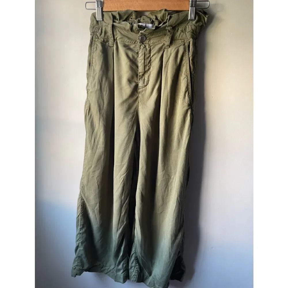 ZARA army green high rise paper bag wide leg ankle pants XS - Picture 3 of 9